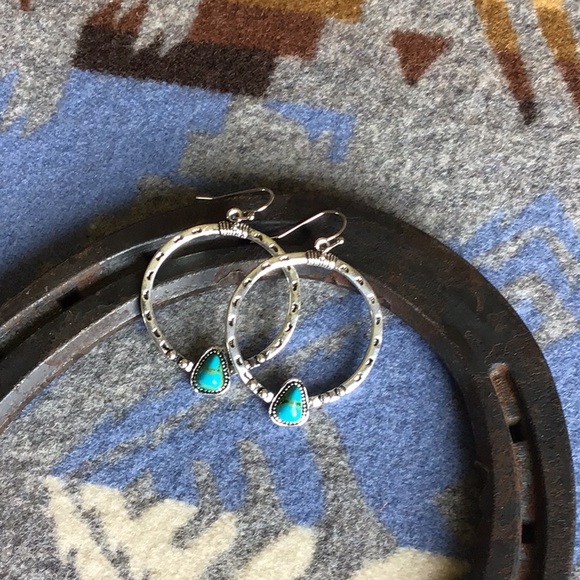 Turquoise hoop earrings. - Picture 3 of 3